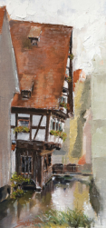 Das Schiefe Haus in Ulm – Plein-Air-Malerei in Öl auf Leinwand