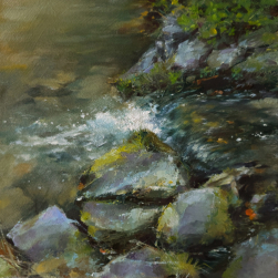 Ein Bachlauf in einem Park – Malen im Freien (Plein-Air-Malerei), Öl auf Leinwand