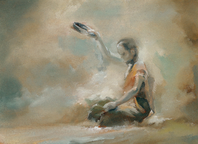 Ein buddhistischer Mönch – Ölfarbe auf Künstlerkarton