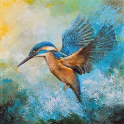 Ein Eisvogel, dargestellt in einem Ölgemälde auf Leinwand