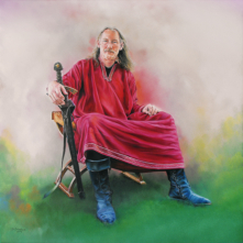 Ölgemälde auf Leinwand 80 x 80 cm: Personenmalerei, Graf Hugo von Montfort, Ritterturnier in Waldreichenbach